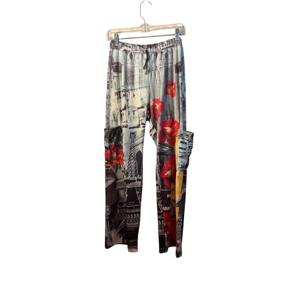 Vintage Y2k Paris France Eiffel Tower Champs Elysee Postcard Print Pants Size S